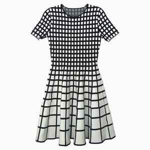 JONATHAN SIMKHAI White Black Windowpane Fit & Flare Dress Size 36 (US 4)